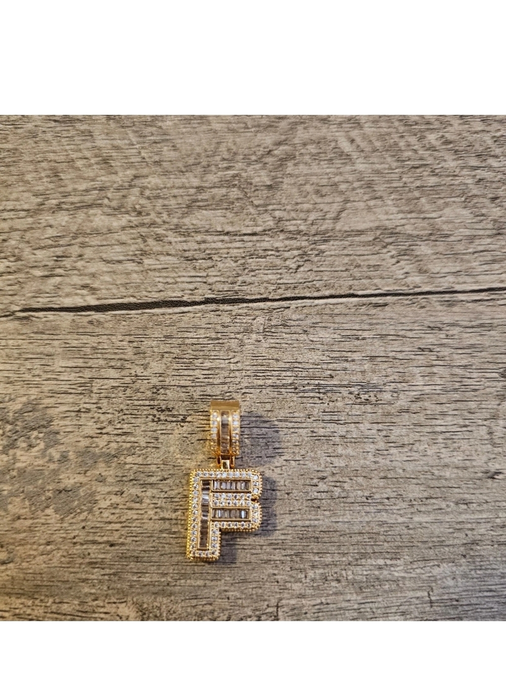 Gold Initial 'F' Pendant Charm with Cubic Zirconia
